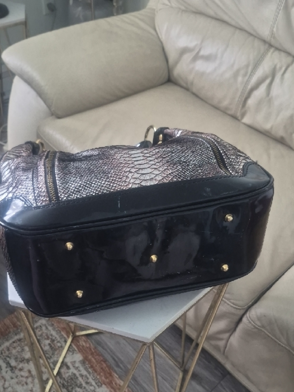 Marino Orlandi Black and Taupe Snake-Embossed Hobo - Picture 4 of 11